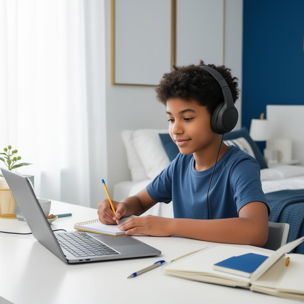 Student in an online tutoring session